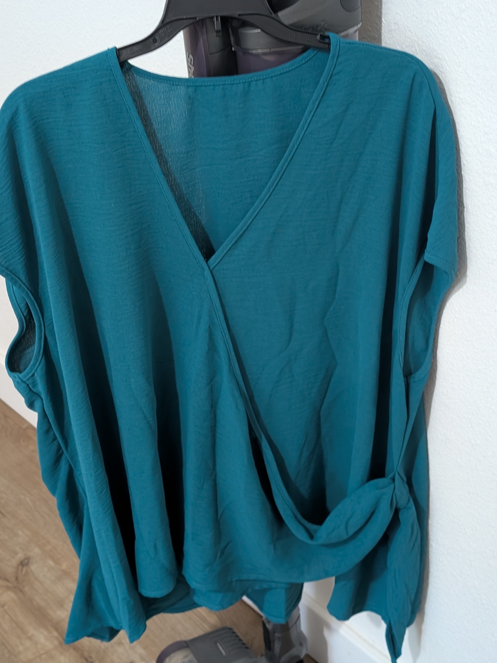 SHEIN Teal Wrap-Front Knot Blouse